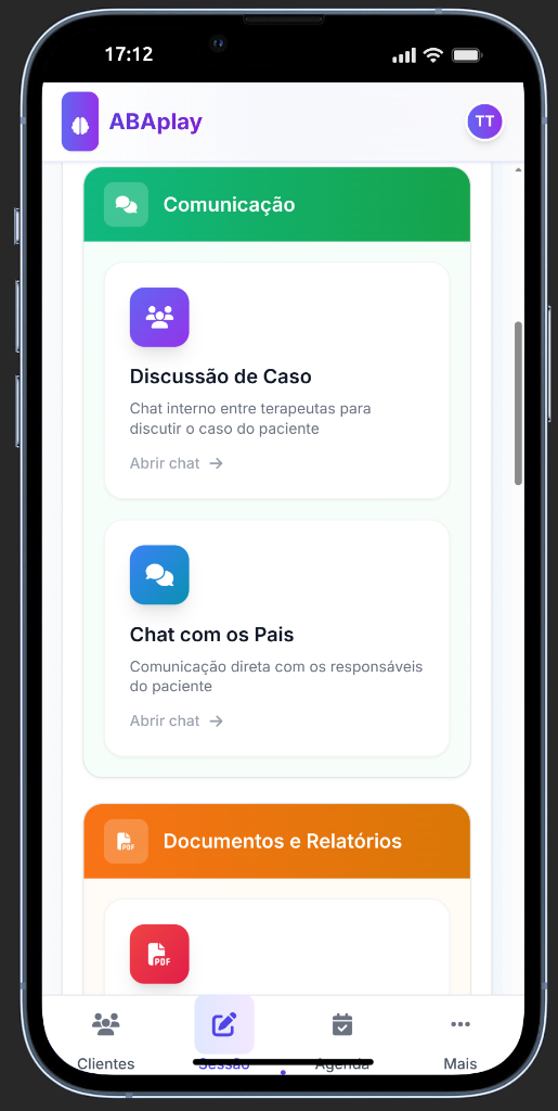 Chat em tempo real entre terapeuta e pais do paciente