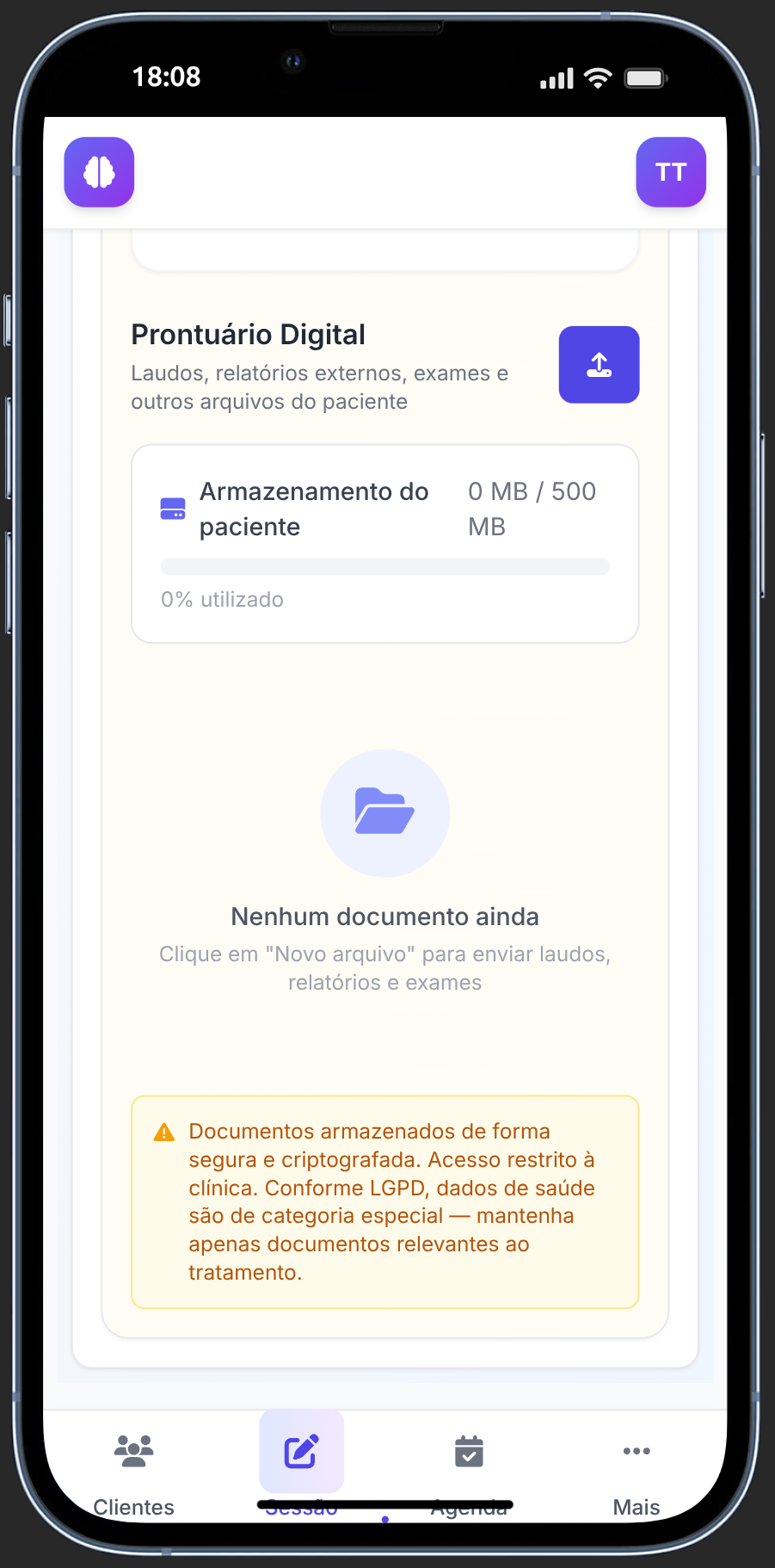 Prontuário digital com upload de laudos e arquivos do paciente