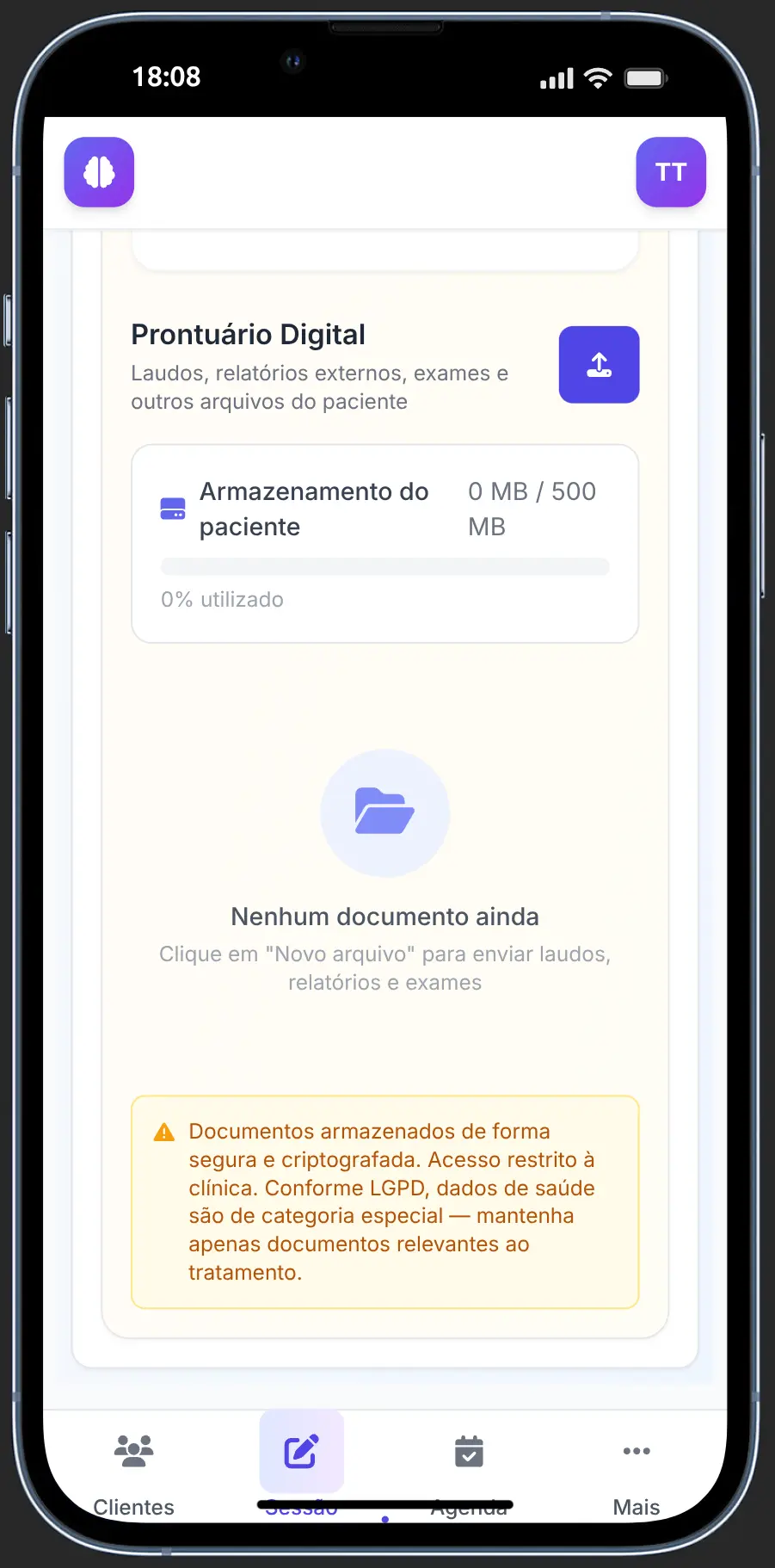 Prontuário digital com upload de laudos e arquivos do paciente