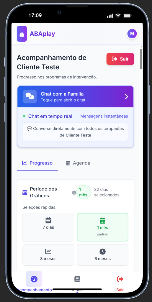 Portal exclusivo para pais com acompanhamento do progresso da criança