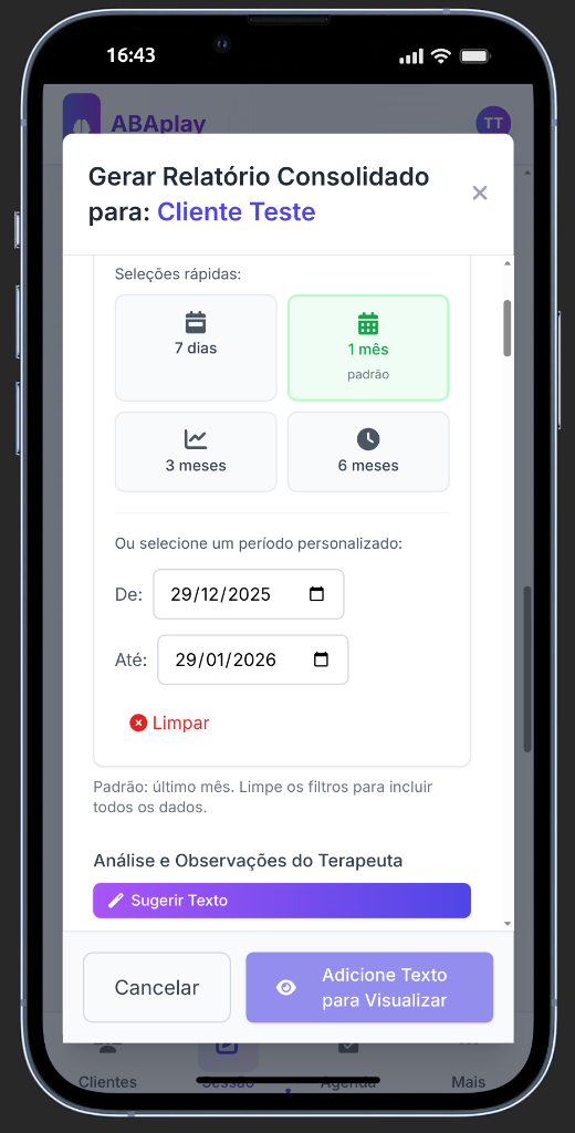 Relatório consolidado de evolução do paciente em PDF