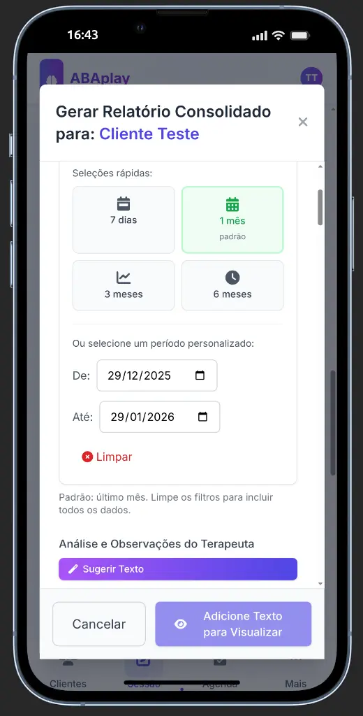 Relatório consolidado de evolução do paciente em PDF